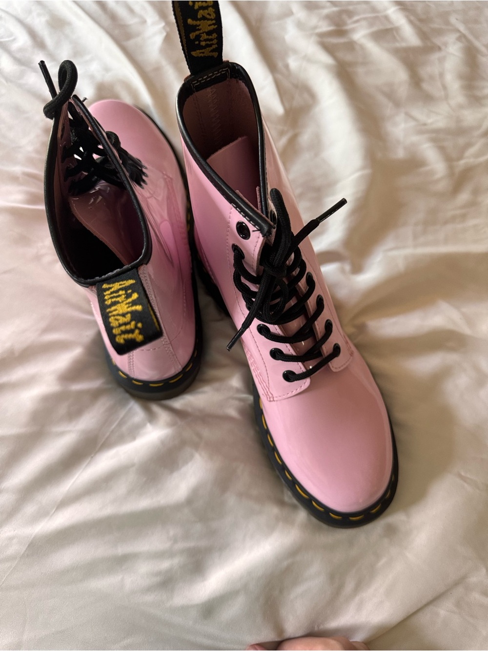 Dr. Martens Pink Lace-Up Ankle Boots with Black Trim